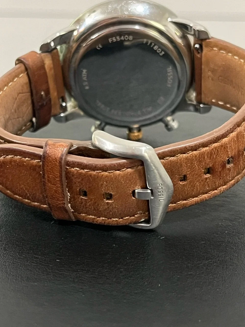 Fossil FS5408 Chronograph Espresso Brown Dial Brown Leather Watch Date Quartz
